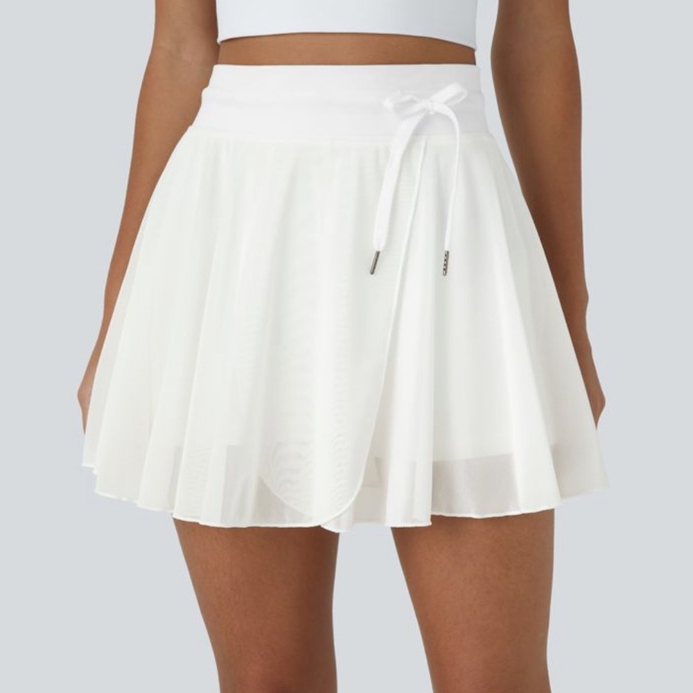 Halara high waisted drawstring contrast mesh 2 in 1 side pocket flowy mini skirt